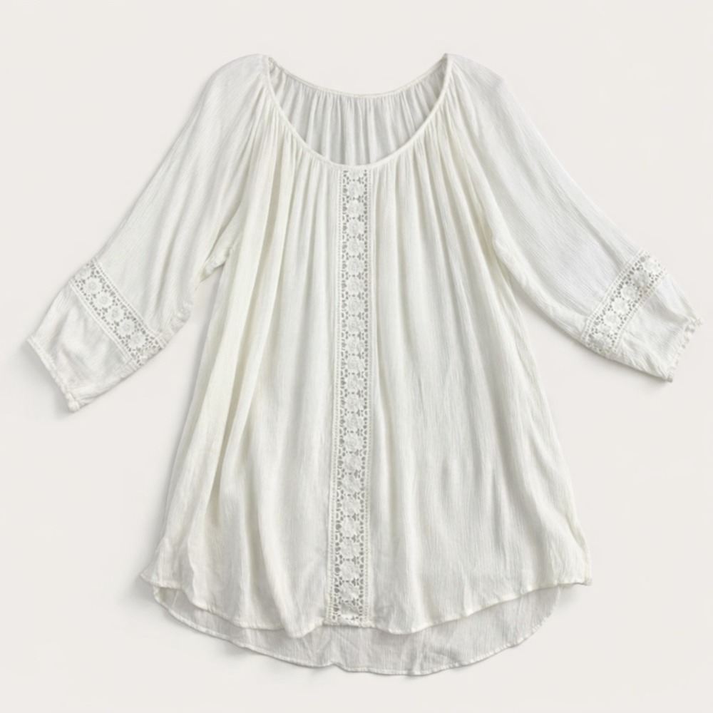 Ariat Tunic Blouse Sz L White Dainty Lace Long Sleeve Cottage